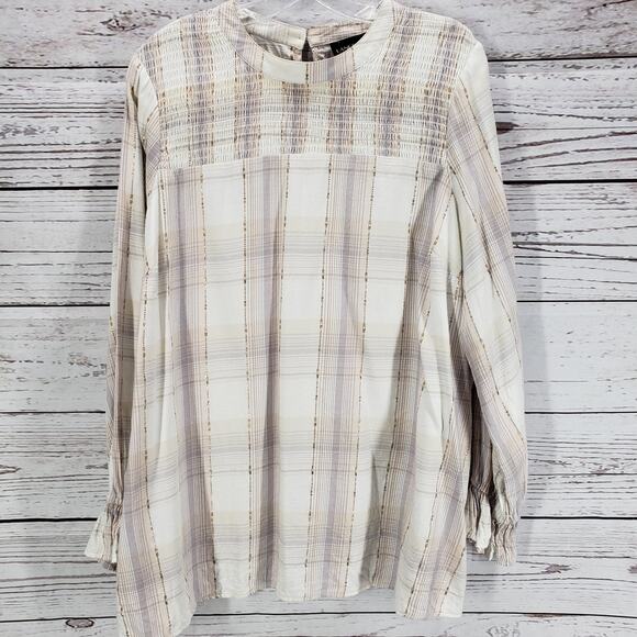 Lane Bryant Light Brown Metallic Stripe Keyhole Top Detail Blouse Size 14 - Picture 1 of 12